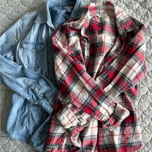 Plaid and Denim Button-Up Shirts bundle